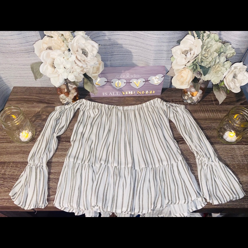 White and olive green top